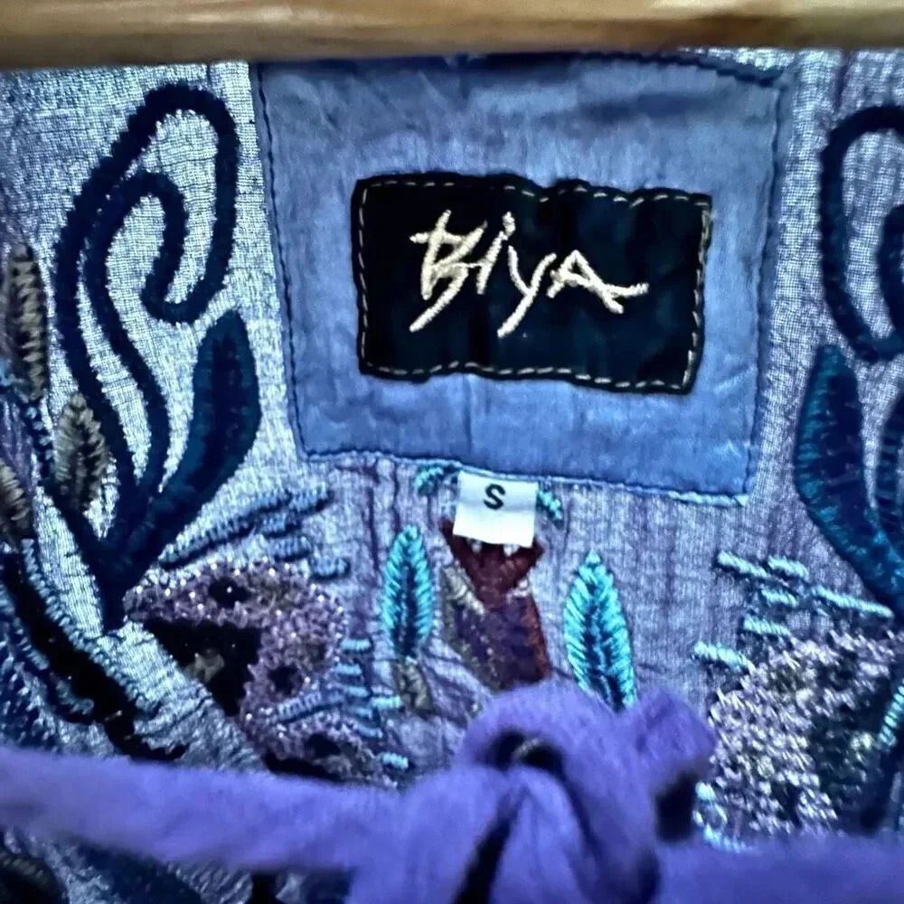 BIYA x JOHNNY WAS | Purple 100% Cotton Embroidered Tunic Top Boho Soft | Small - Picture 6 of 6